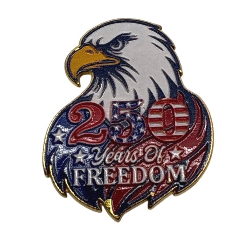 250 Years of Freedom Patriotic Bald Eagle Enamel Lapel Pin Gold Tone USA Flag